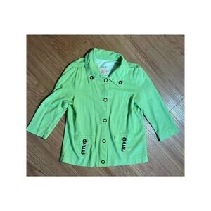 Good Fortune Women’s Light Green Coatigan Sz M Cotton Button Front Artsy Boho